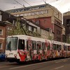 Bereits seit einiger Zeit abgestellt sind die verbliebenen Düwag M8C Wagen 1101-1116. Darunter auch 1111 der sich 2014 noch in Betrieb mit Rollband an der Haltestelle An don Bosco zeigt 