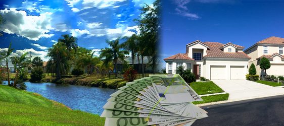 Frischwasserkanal und amerikanische Villa in Südwest Florida auf der Rotonda Halbinsel