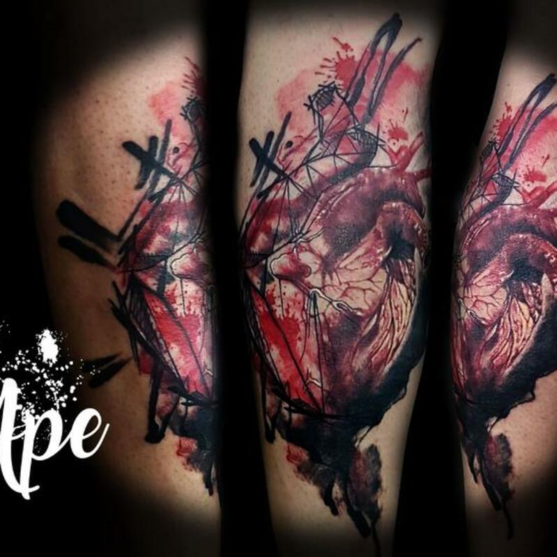 Anatomisches herz Watercolor Realistic Trash Tattoo Wade