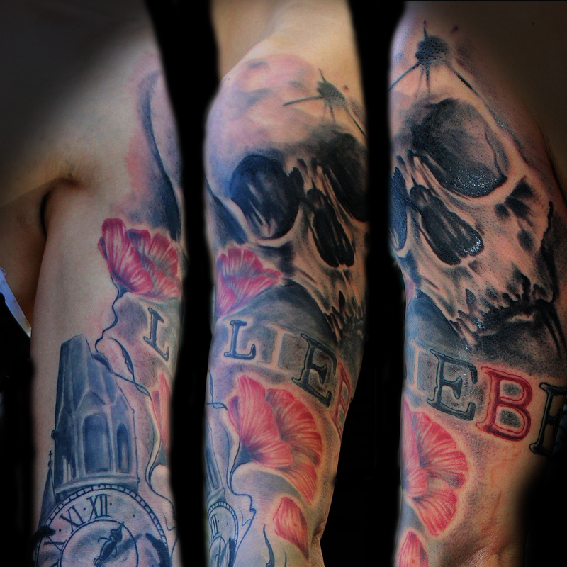 trash-polka-inspiriertes-tattoo-berlin-skull-poppy